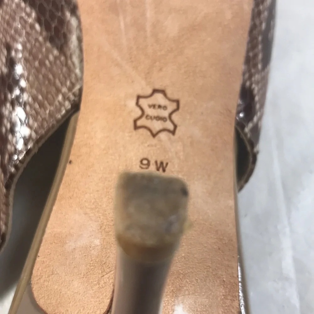 Vintage Joan & David Women's Brown Snakeskin Print Leather Slingback Pointy Heel